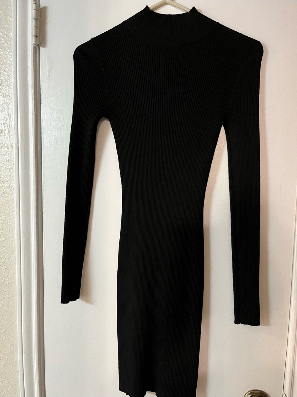 Black Ribbed Long Sleeve Midi Dress - Women's Size Small